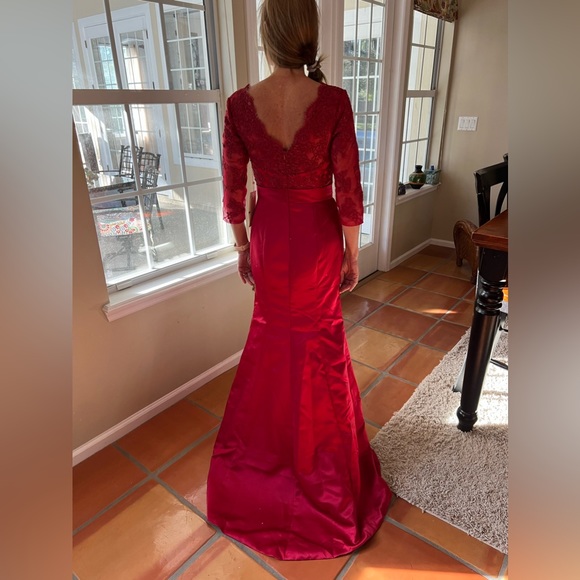 Red Satin Gown with Lace - Picture 2 of 4
